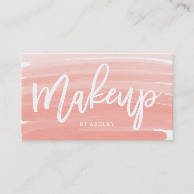 Makeup artist typography pink ombre brushstrokes business card (Front)