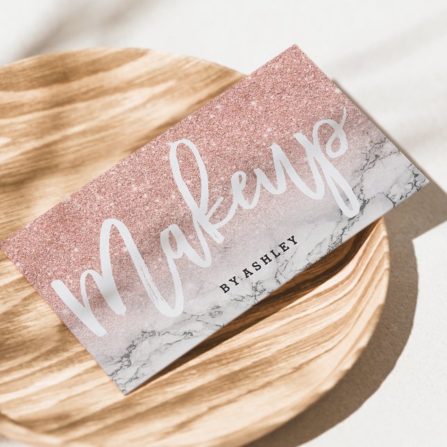 Makeup artist typography rose gold glitter marble business card (Creator Uploaded)
