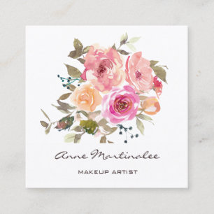 Makeup Artist Watercolor Floral Square Business Card