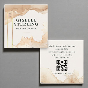 Makeup Artist Watercolor QR Code Beige Gold Foil Square Business Card