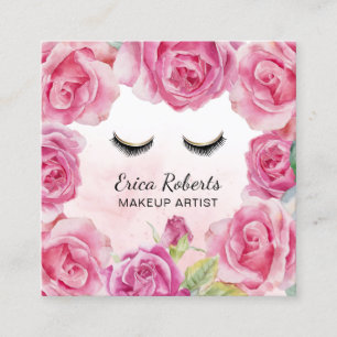 Makeup Artist Watercolor Rose Floral Beauty Salon Square Business Card