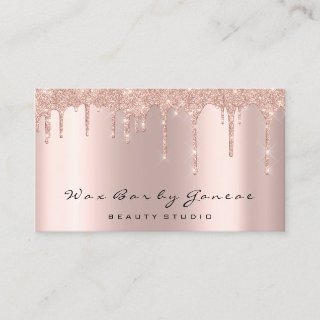 Makeup Artist Wax Lashes Glitter Drips Rose Pink Business Card (Front)