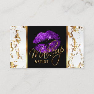 Makeup Artist - White Marble Gold Accents & Purple Business Card