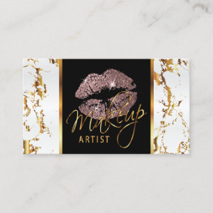 Makeup Artist - White Marble Gold Accents & Rose Business Card
