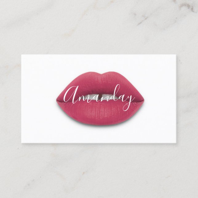 Makeup Artist White Rose Lips Logo QR Code Logo Business Card (Front)