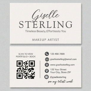 Makeup Artist White Script Modern QR Code Business Card