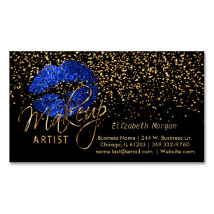 Makeup Artist with Gold Confetti & Blue Lips Magnetic Business Card