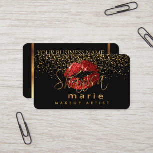 Makeup Artist with Gold & Red Lips Business Card