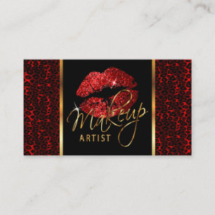 Makeup Artist with Leopard & Red Lips Business Card