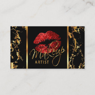 Makeup Artist with Marble Gold & Red Accents Business Card