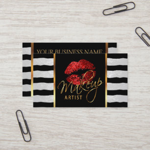 Makeup Artist with Stripes & Red Lips Business Card