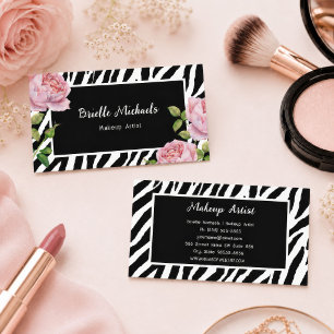 Makeup Artist Zebra Print Pink Rose  Business Card