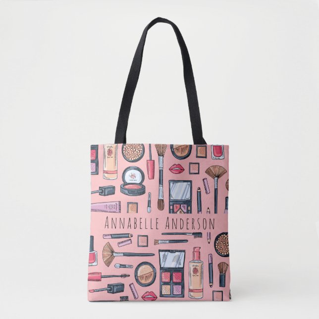 Makeup Assortment Pattern Personalise Tote Bag (Front)