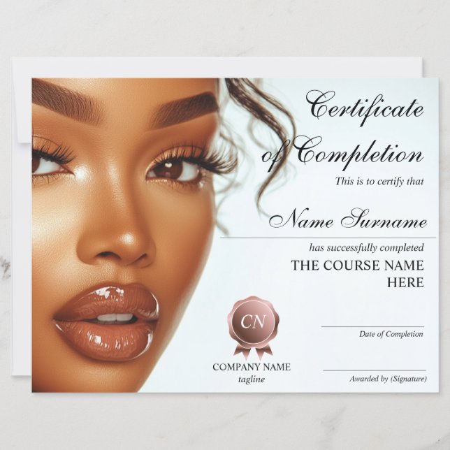 Makeup Beauty Certificate of Completion Award (Front)
