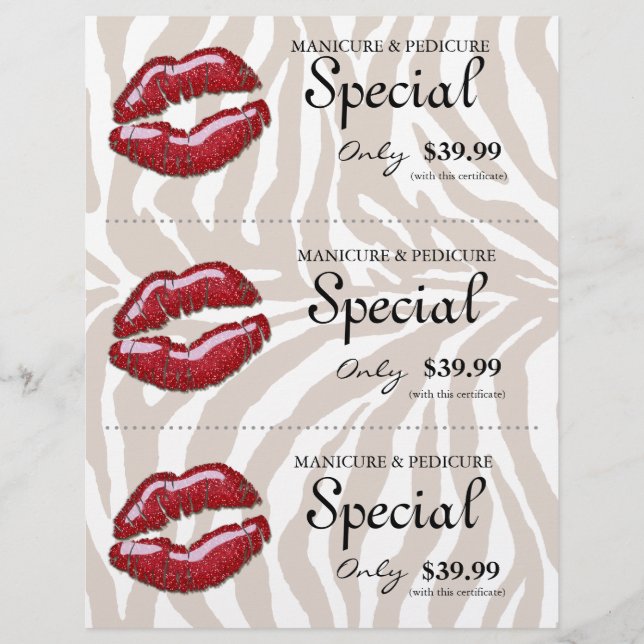 Makeup Beauty Flyer Glossy Red Lips Zebra Beige (Front)