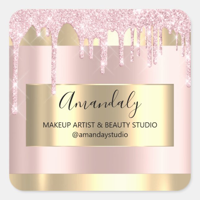 Makeup Beauty Glitter Gold Framed Boutique  Square Sticker (Front)