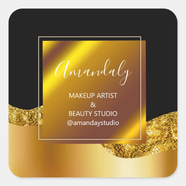 Makeup Beauty Glitter Thank Gold Black VIP Square Sticker (Front)
