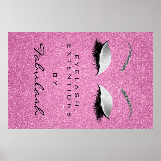 Makeup Beauty Salon Eyebrow Name Silver Pink Poster (Front)