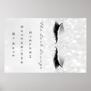 Makeup Beauty Salon Name Grey Silver Spark Lashes Poster