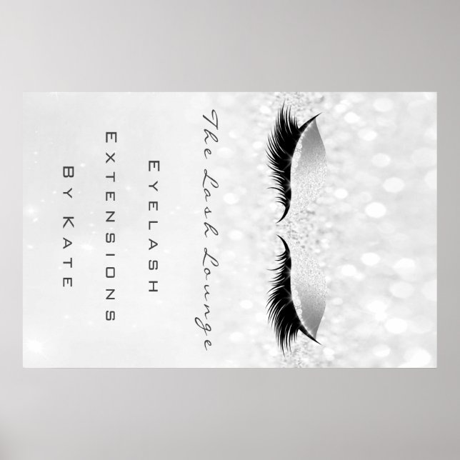 Makeup Beauty Salon Name Grey Silver Spark Lashes Poster (Front)