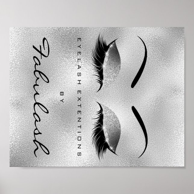 Makeup Beauty Salon Name Silver Glitter Eyebrows Poster (Front)
