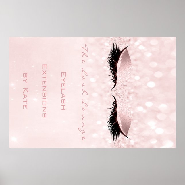 Makeup Beauty Salon Name White Pink Sparkly Lashes Poster (Front)