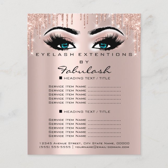 Makeup Beauty Salon Pink Glitter Blue Eyes Lash Flyer (Front)