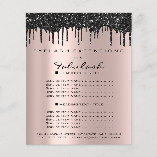 Makeup Beauty Salon Rose Glitter Flyer Black Drips (Front)
