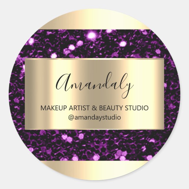 Makeup Beauty Shop Frame Gold Favour Purple Violet Classic Round Sticker (Front)
