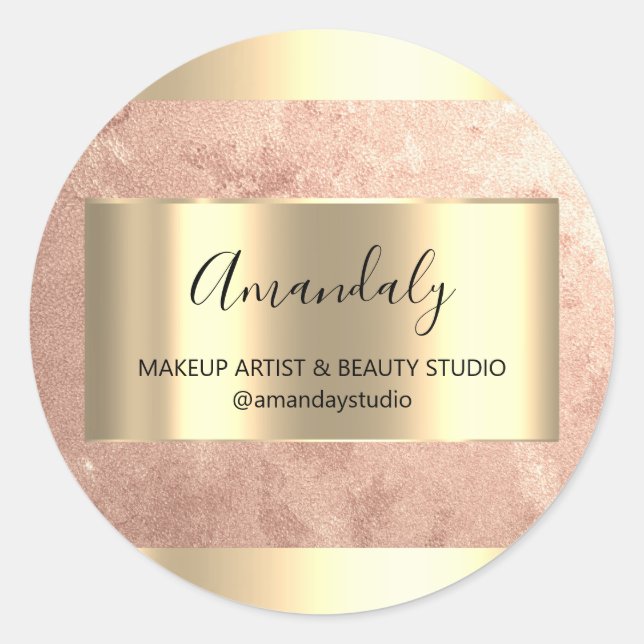 Makeup Beauty Shop Frame Gold Favour Rose  Classic Round Sticker (Front)
