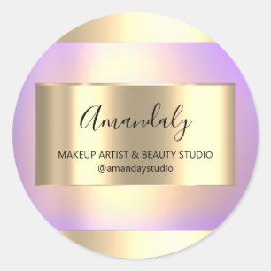 Makeup Beauty Shop Frame Gold Favour Rose Purple Classic Round Sticker