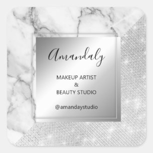 Makeup Beauty Shop Thank  Marble Frame Grey Lux Square Sticker