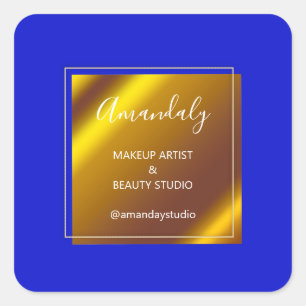 Makeup Beauty Shop THANK you. Royal Blue Square Sticker