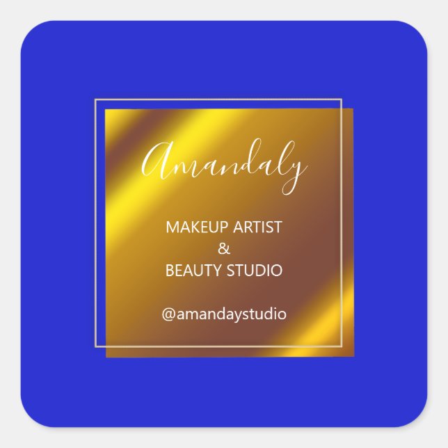 Makeup Beauty Shop THANK you. Royal Blue Square Sticker (Front)