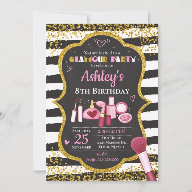 Makeup Birthday Invitation / Glamour Party (Front)