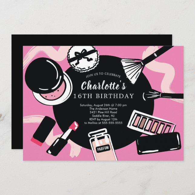 Makeup Birthday Party Invitation (Front/Back)