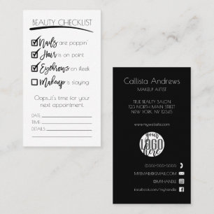 Makeup Black White Beauty Checklist Business Logo Appointment Card