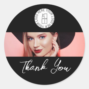 Makeup Black White Photo Logo Customer Thank You Classic Round Sticker