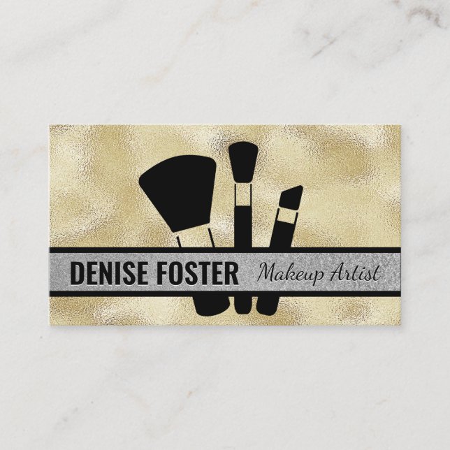 Makeup Brushes | Gold Foil Shimmer Business Card (Front)