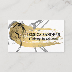 Makeup Brushes   Gold   Woman Beauty Business Card