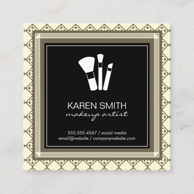 Makeup Brushes | Makeup Artist | Border Square Business Card (Front)