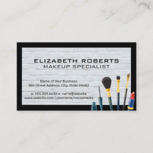 Makeup Brushes Modern White Brick Wall Business Card