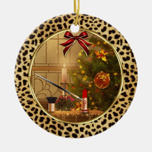 Makeup Cheetah Print Round Ornament (Front)