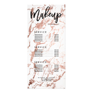Makeup chic typography rose gold marble price list rack card