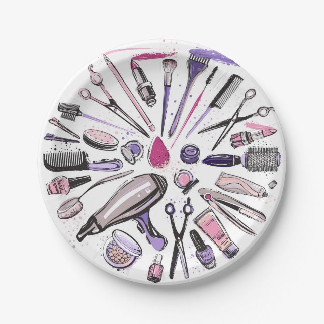 Makeup Circle Design Paper Plate (Front)