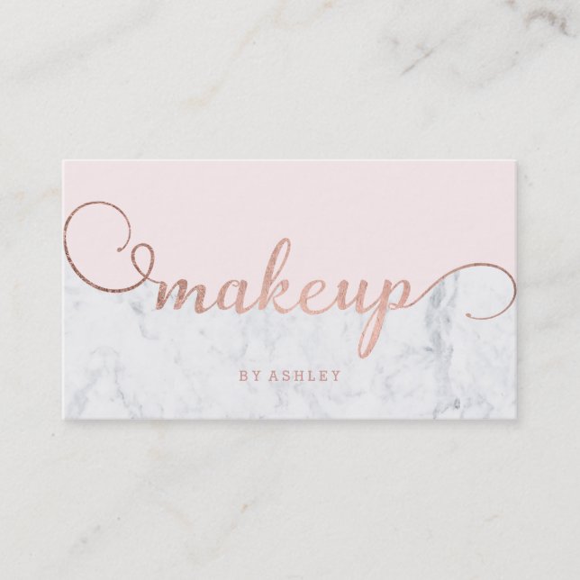 Makeup colour block rose gold typography marble business card (Front)