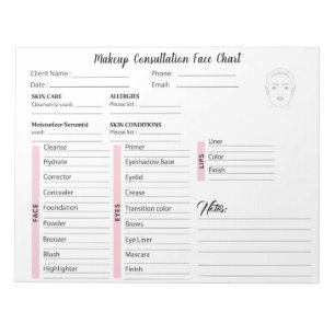 Makeup Consultation Face White and Pink Chart Notepad