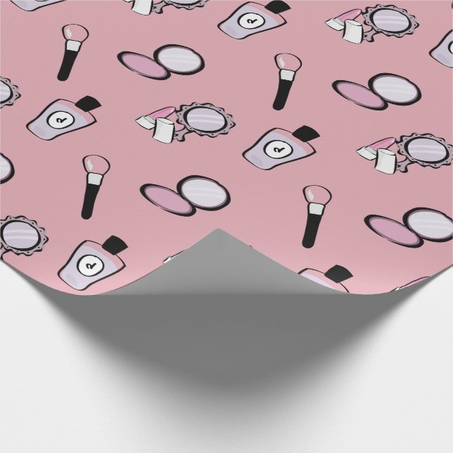 Makeup Cosmetic Pattern Modern Pink Wrapping Paper (Corner)
