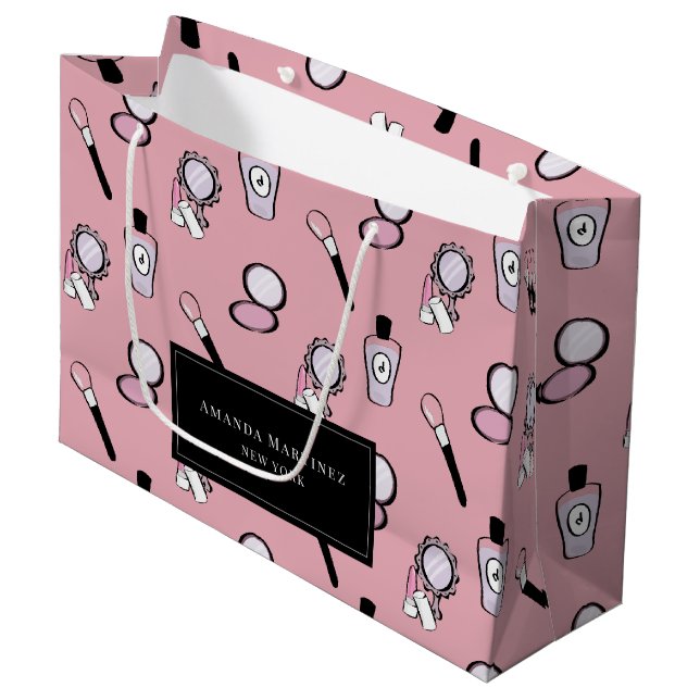 Makeup Cosmetic Pattern Pink Large Gift Bag (Front Angled)