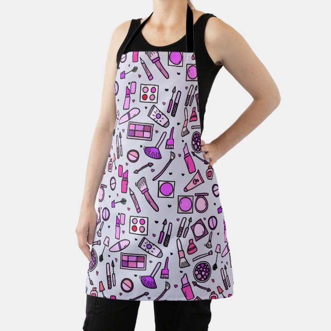 Makeup Cosmetics Illustrated Pink Pattern Apron (Insitu)